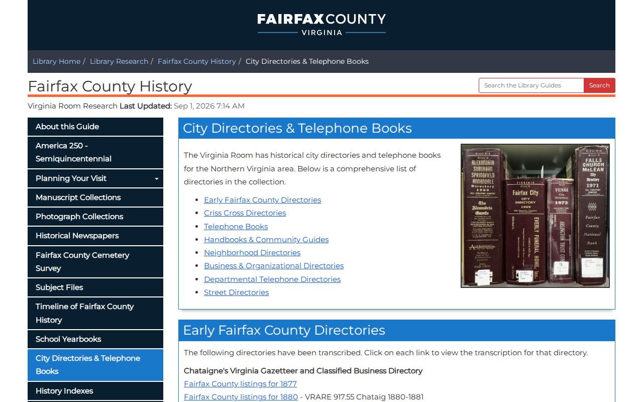 West Springfield city directory Fairfax directory holdings catalog