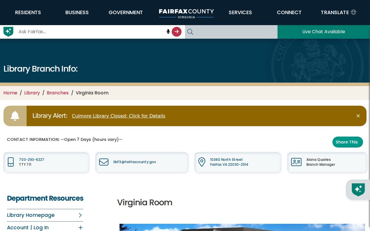 West Springfield city directory Fairfax Virginia Room local history resources