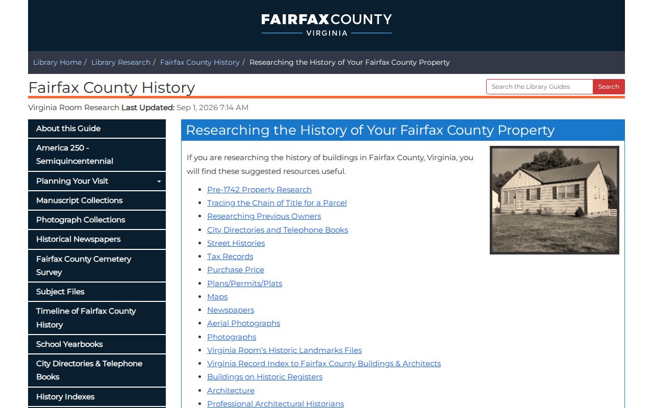 West Springfield previous residents Fairfax Virginia Room house history guide