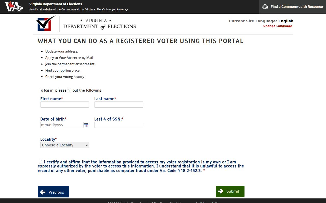 West Springfield resident lookup with Virginia voter status identity fields