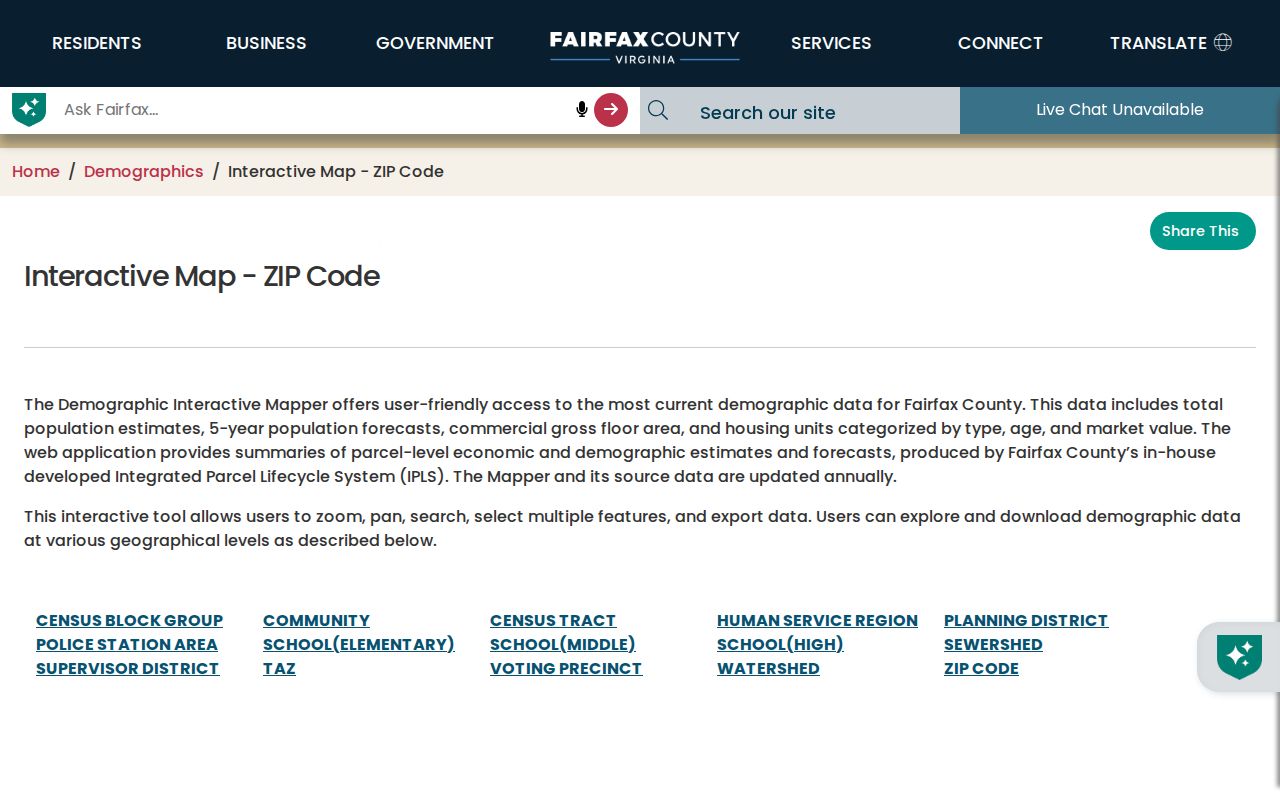 West Springfield ZIP code search with Fairfax County interactive ZIP map